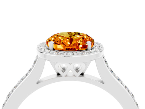 White gold Oval Cut Halo Round Diamond Pavé Band with Four-Prong Setting_4