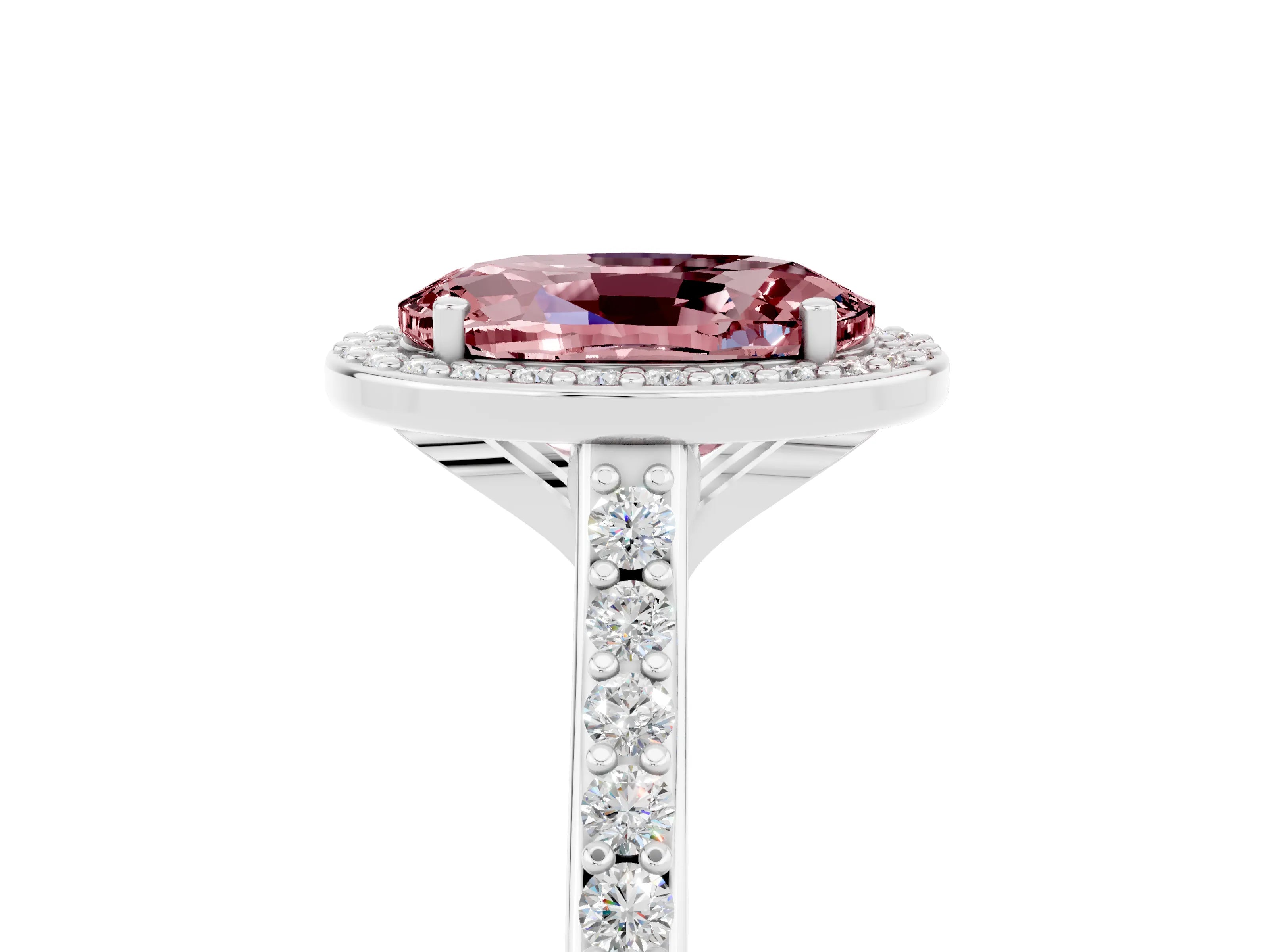 White gold Oval Cut Halo Round Diamond Pavé Band with Four-Prong Setting_5