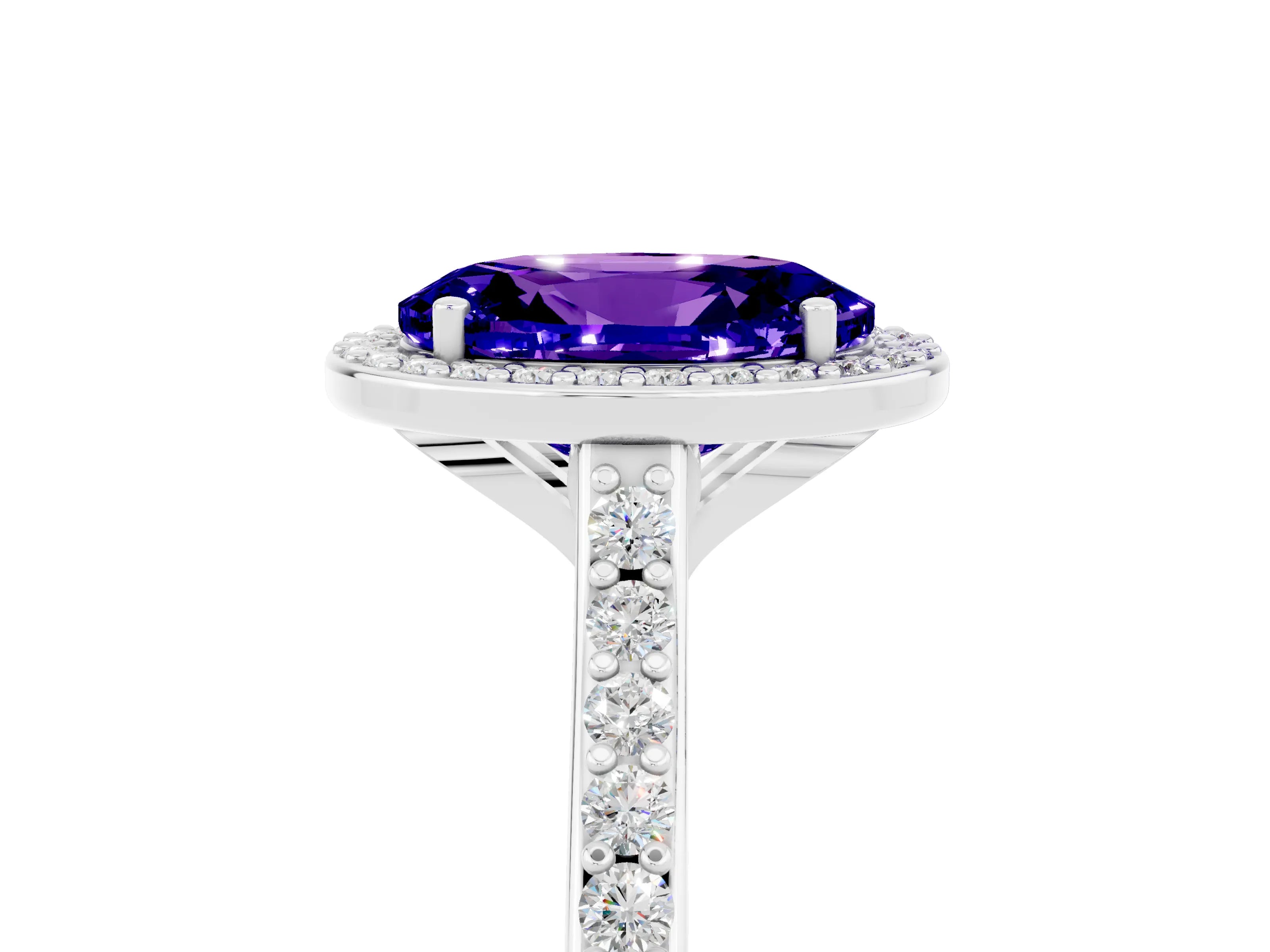 White gold Oval Cut Halo Round Diamond Pavé Band with Four-Prong Setting_5