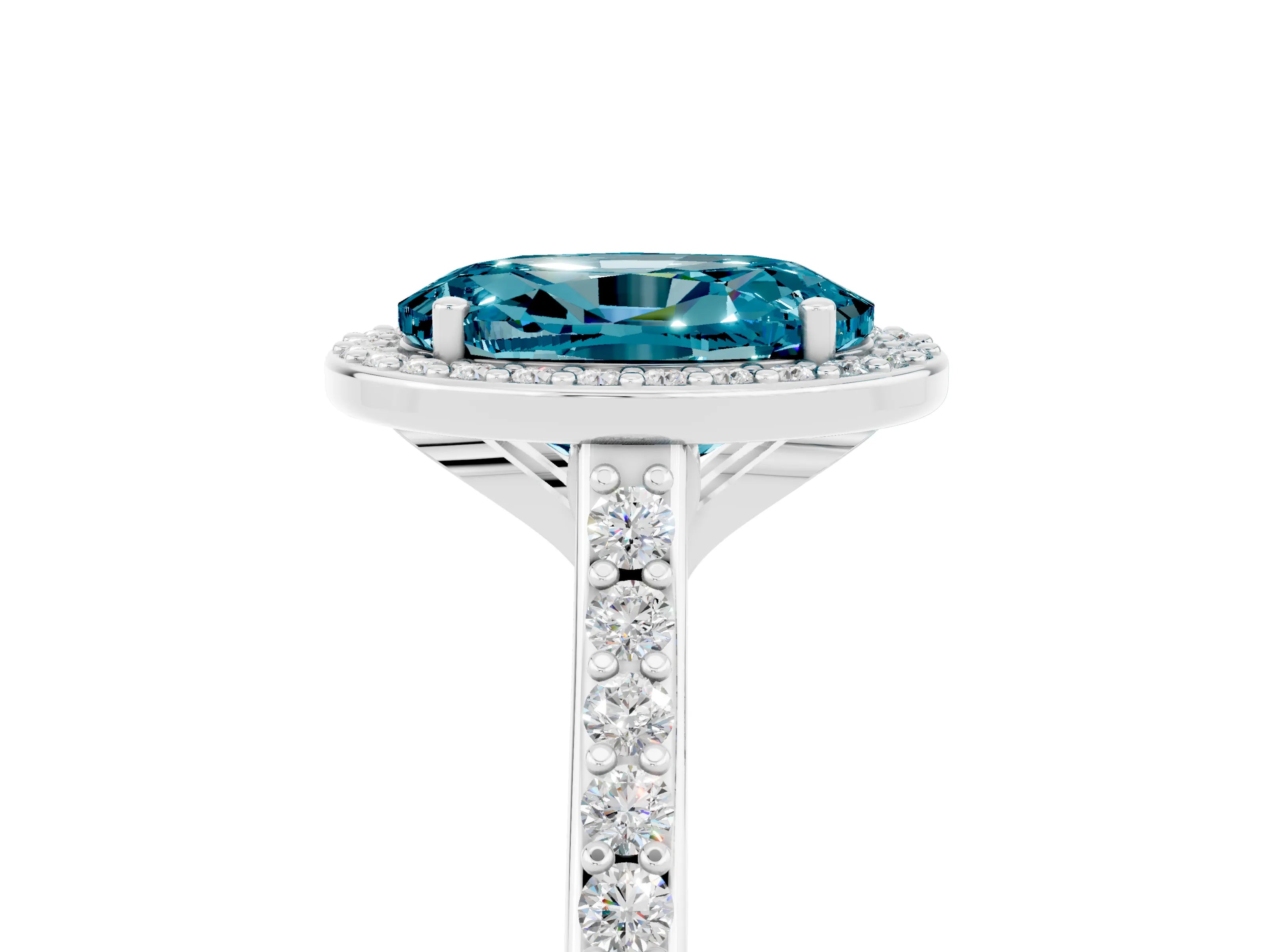 White gold Oval Cut Halo Round Diamond Pavé Band with Four-Prong Setting_5