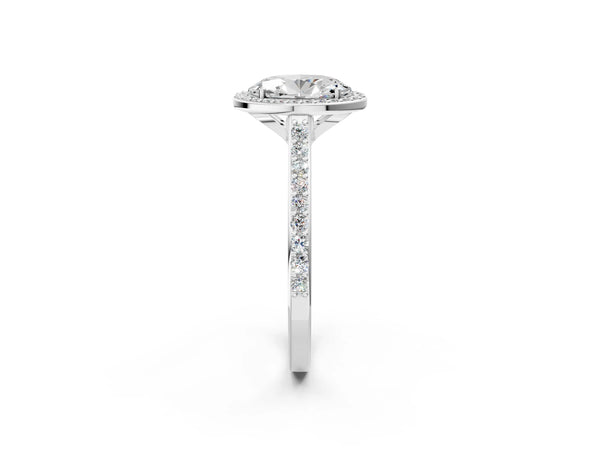 White gold Oval Cut Halo Round Diamond Pavé Band with Four-Prong Setting
