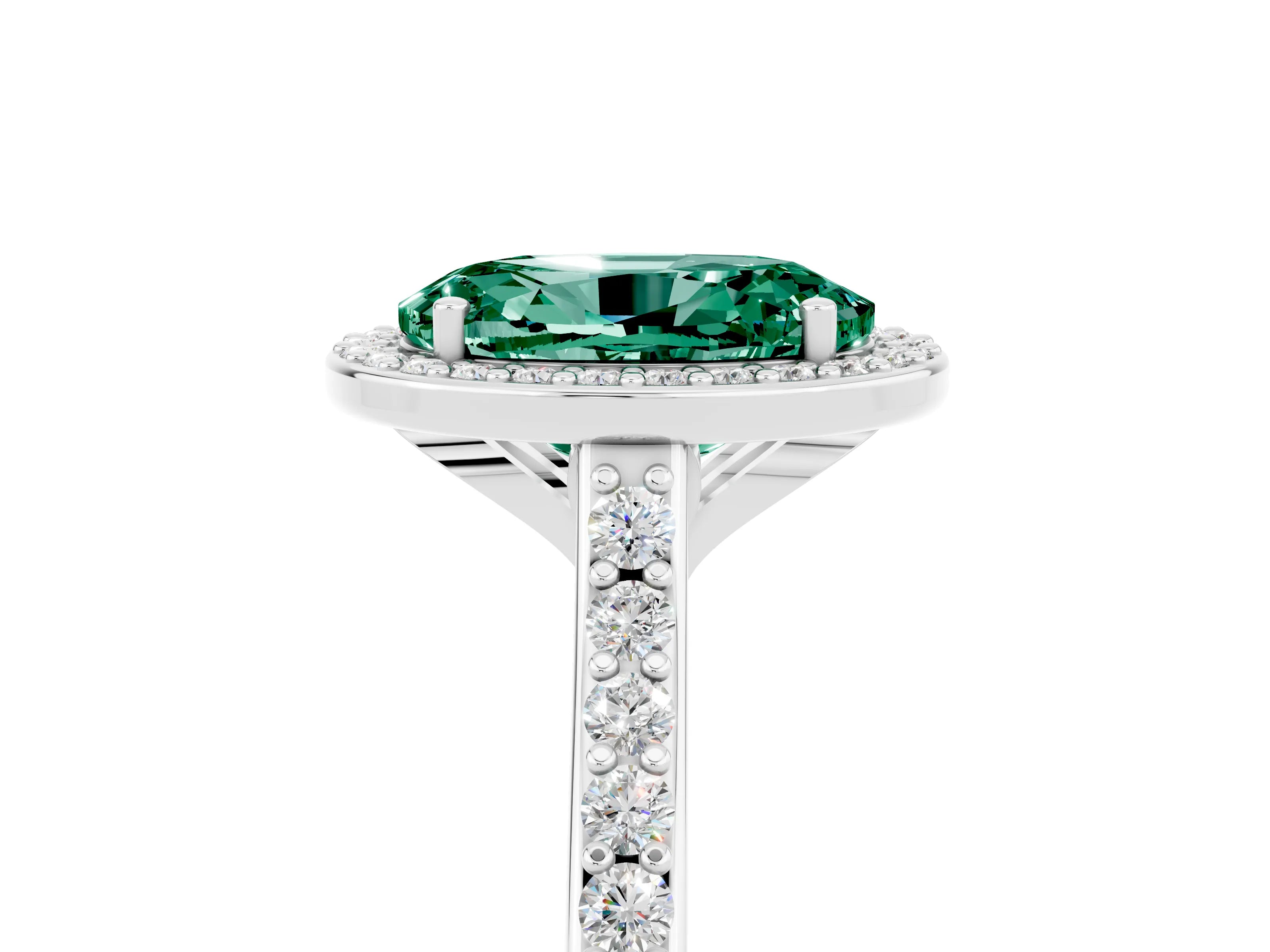 White gold Oval Cut Halo Round Diamond Pavé Band with Four-Prong Setting_5