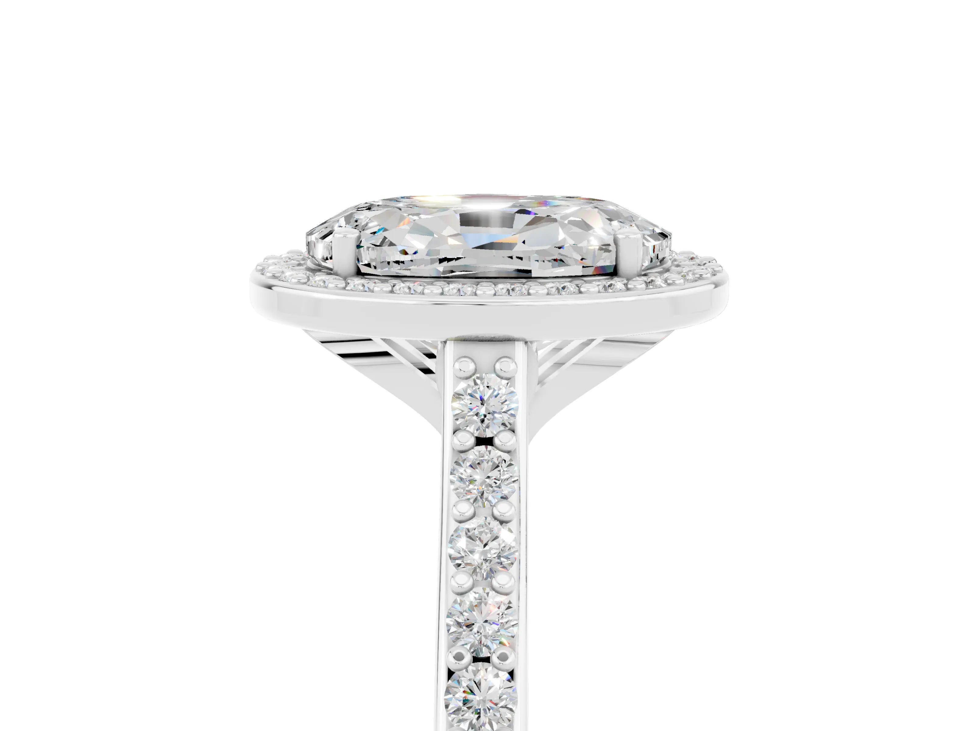 White gold Oval Cut Halo Round Diamond Pavé Band with Four-Prong Setting_5