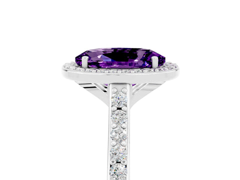 White gold Oval Cut Halo Round Diamond Pavé Band with Four-Prong Setting_5