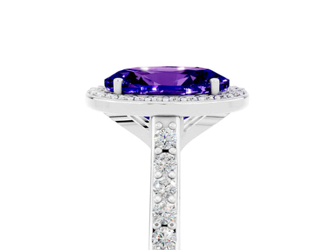 White gold Oval Cut Halo Round Diamond Pavé Band with Four-Prong Setting_5