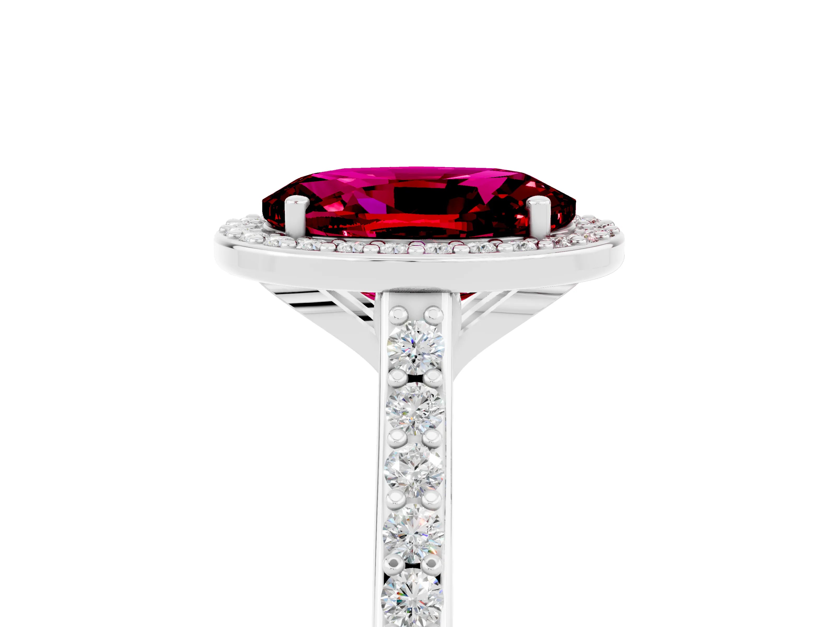 White gold Oval Cut Halo Round Diamond Pavé Band with Four-Prong Setting_5