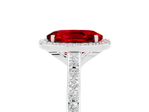 White gold Oval Cut Halo Round Diamond Pavé Band with Four-Prong Setting_5