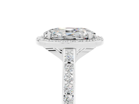 White gold Oval Cut Halo Round Diamond Pavé Band with Four-Prong Setting_5