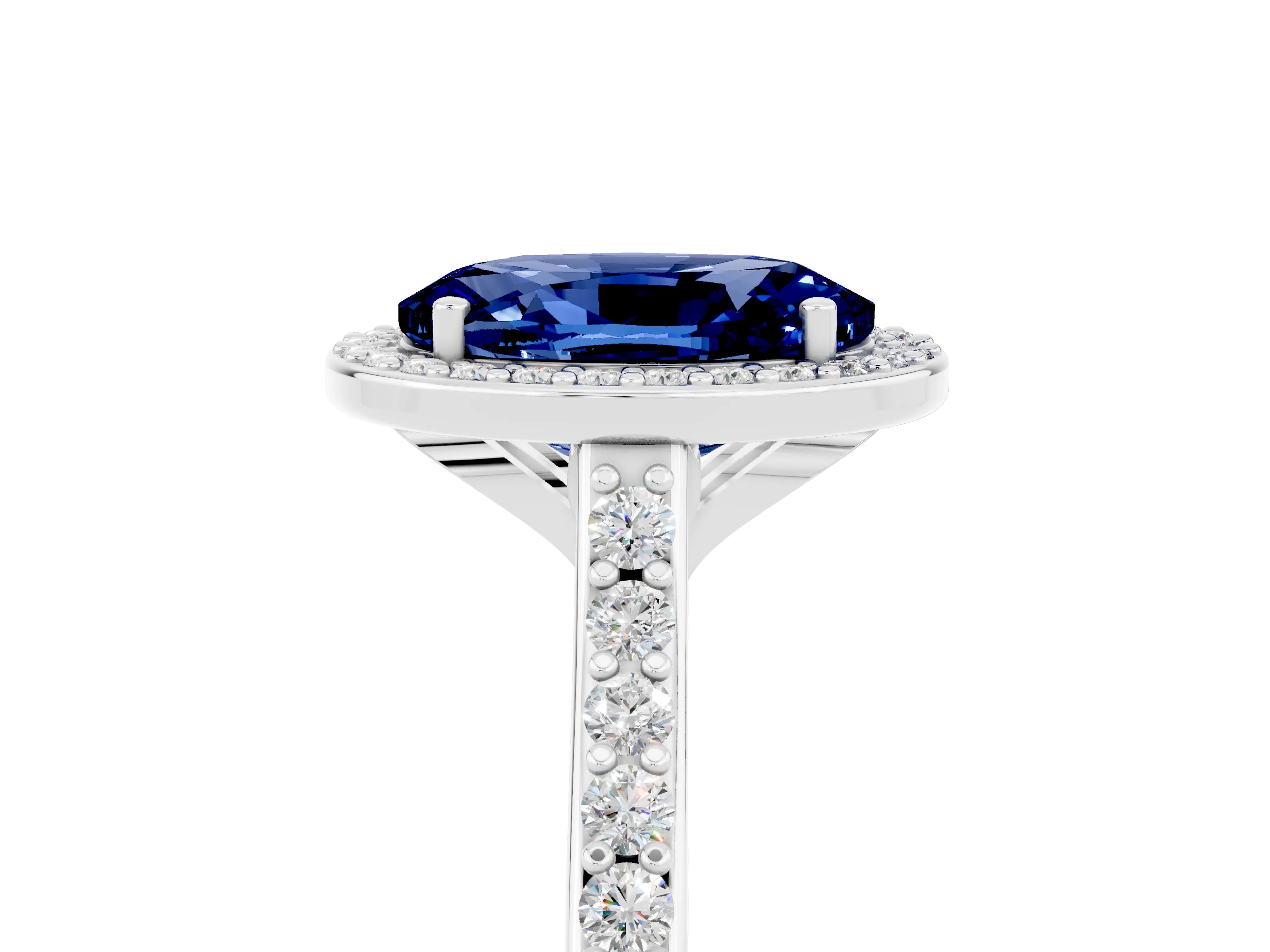 White gold Oval Cut Halo Round Diamond Pavé Band with Four-Prong Setting_5