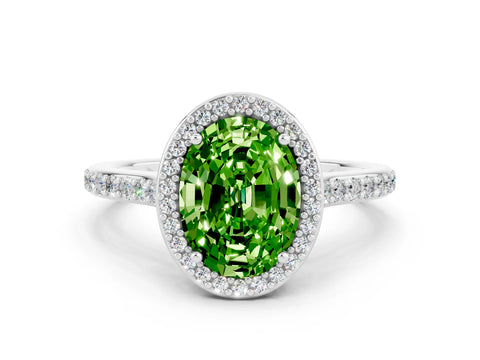 White gold Oval Cut Halo Round Diamond Pavé Band with Four-Prong Setting