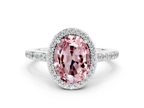 White gold Oval Cut Halo Round Diamond Pavé Band with Four-Prong Setting