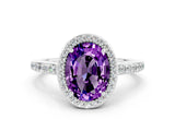 White gold Oval Cut Halo Round Diamond Pavé Band with Four-Prong Setting