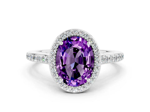 White gold Oval Cut Halo Round Diamond Pavé Band with Four-Prong Setting