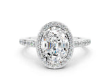 White gold Oval Cut Halo Round Diamond Pavé Band with Four-Prong Setting
