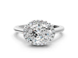 White gold Oval Cut Halo Round Diamond Solitaire Engagement Ring with Pave Band and Four-Prong Setting_7