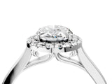 White gold Oval Cut Halo Round Diamond Solitaire Ring with Pavé Band and Four-Prong Setting_4