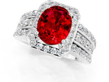 White gold Oval Cut Halo Ruby Ring with Split Shank and Four-Prong Setting_1