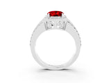 White gold Oval Cut Halo Ruby Ring with Split Shank and Four-Prong Setting_3