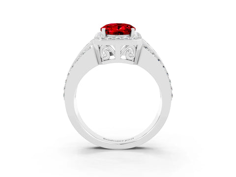 White gold Oval Cut Halo Ruby Ring with Split Shank and Four-Prong Setting_3