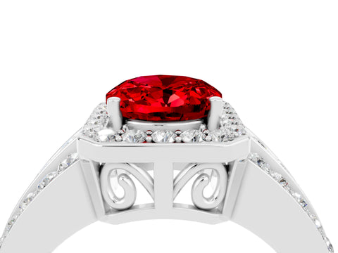 White gold Oval Cut Halo Ruby Ring with Split Shank and Four-Prong Setting_4