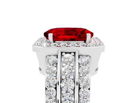 White gold Oval Cut Halo Ruby Ring with Split Shank and Four-Prong Setting_5