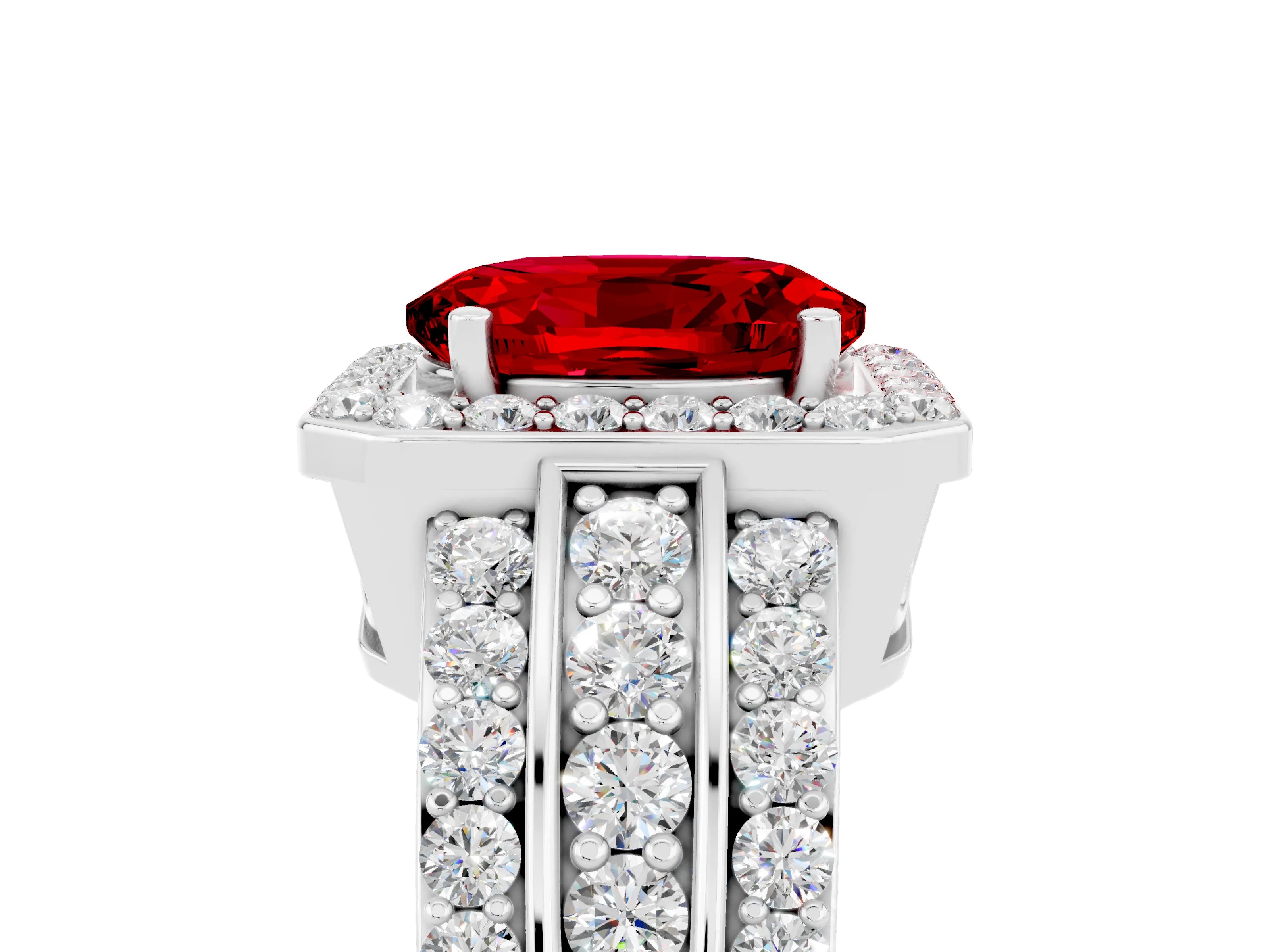 White gold Oval Cut Halo Ruby Ring with Split Shank and Four-Prong Setting_5
