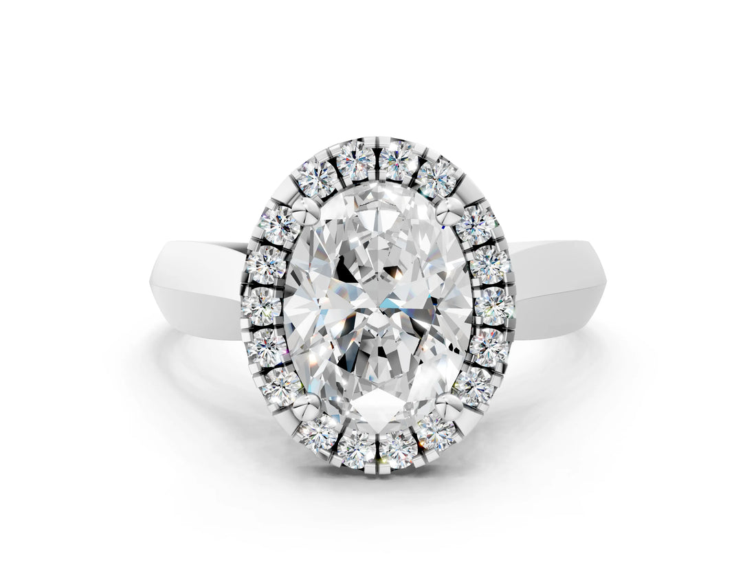 White gold Oval Cut Halo Solitaire Engagement Ring with Square Band and Four-Prong Setting_90