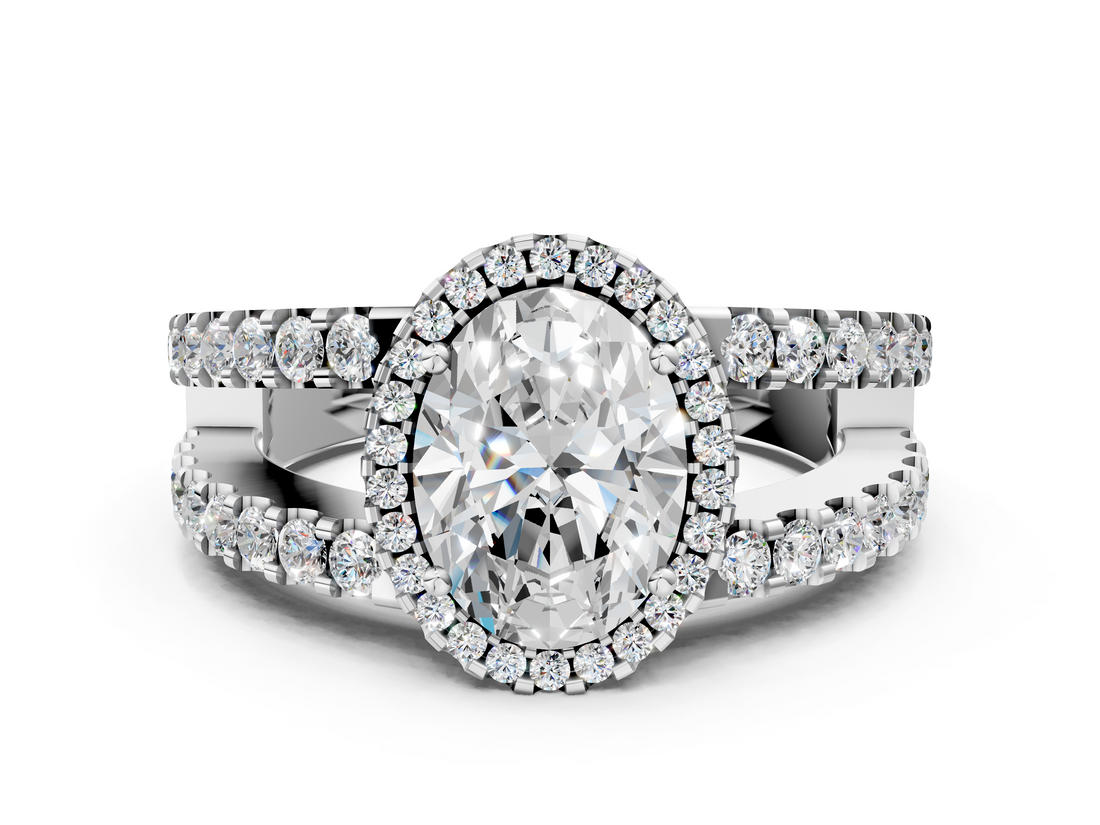 White gold Oval Cut Halo Split Shank Diamond Ring with Four-Prong Setting_76