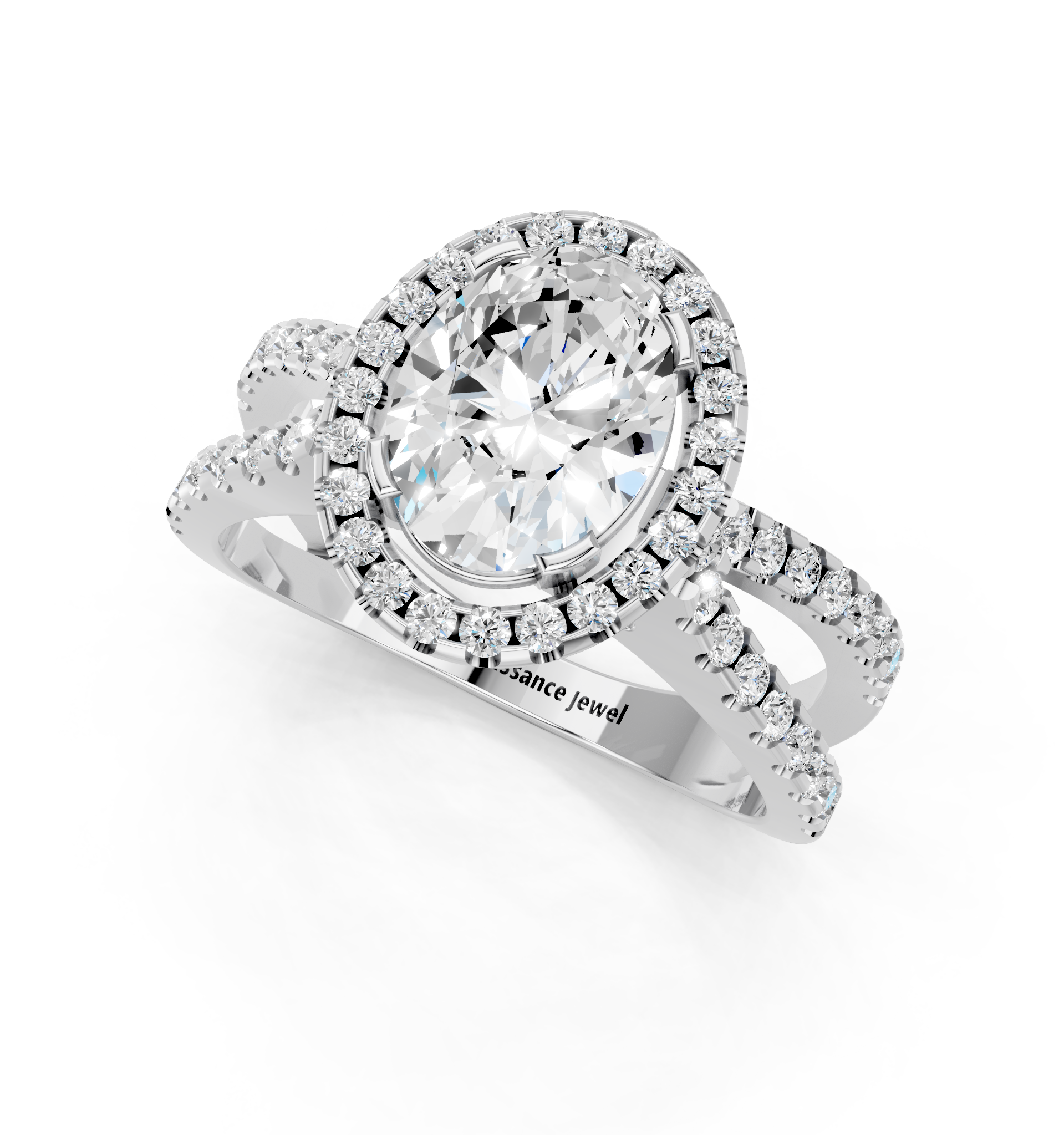 White gold Oval Cut Halo Split Shank Pave Set Ring_26