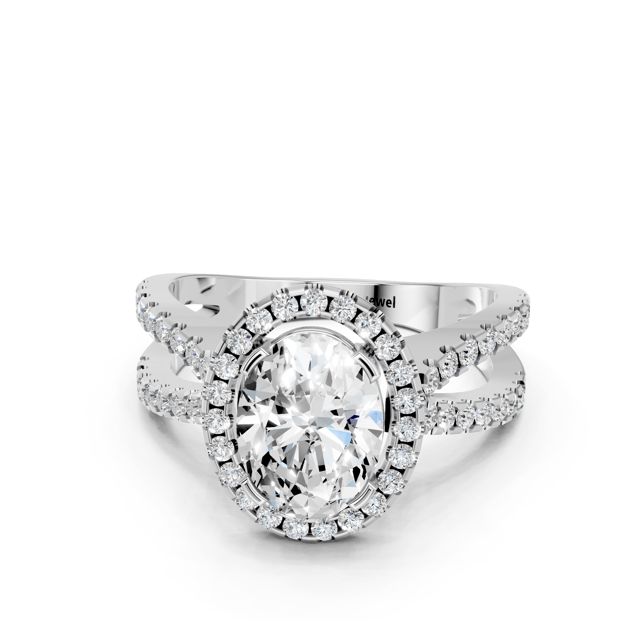 White gold Oval Cut Halo Split Shank Pave Set Ring_34