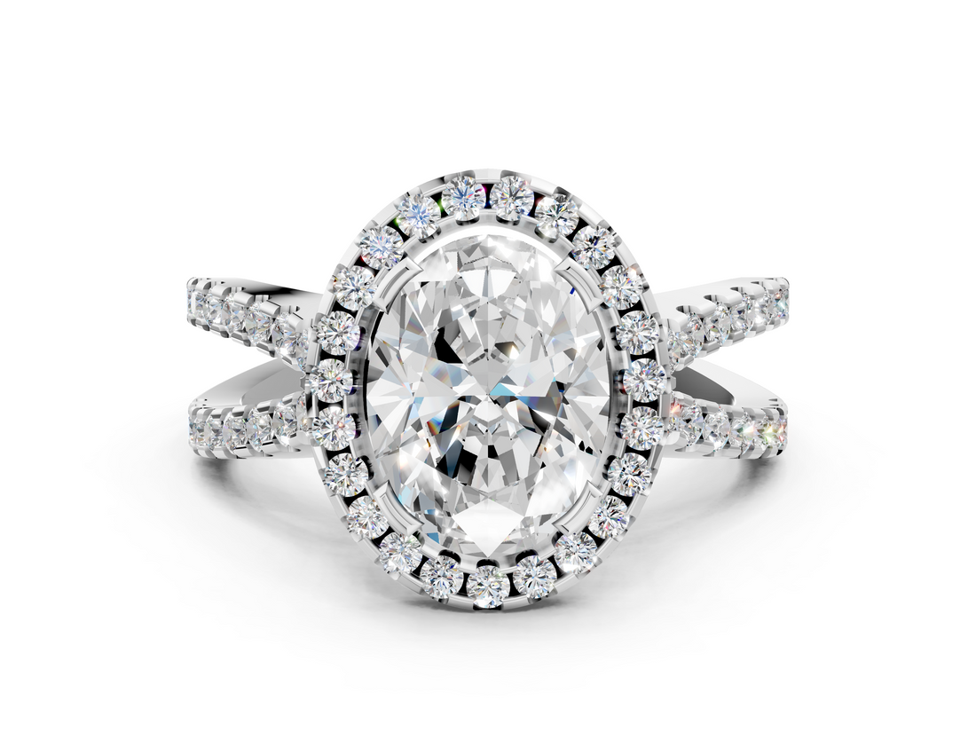 White gold Oval Cut Halo Split Shank Pave Set Ring_67
