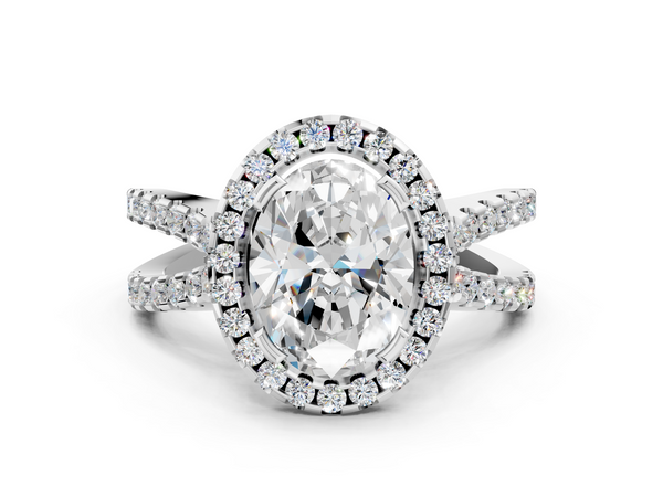 White Gold Oval Halo Split Shank Engagement Ring Setting