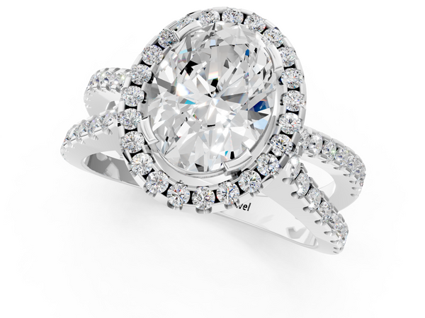 White Gold Oval Halo Split Shank Engagement Ring Setting