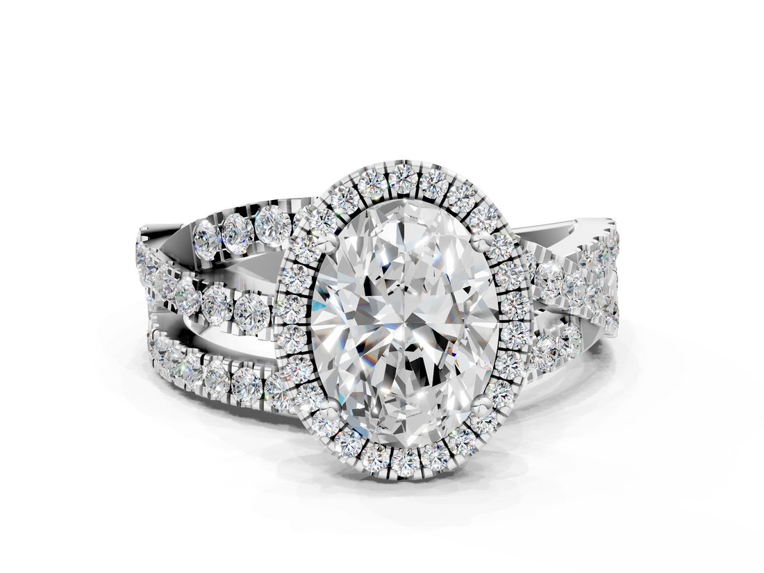 White gold Oval Cut Halo Split Shank Prong Setting Ring_110