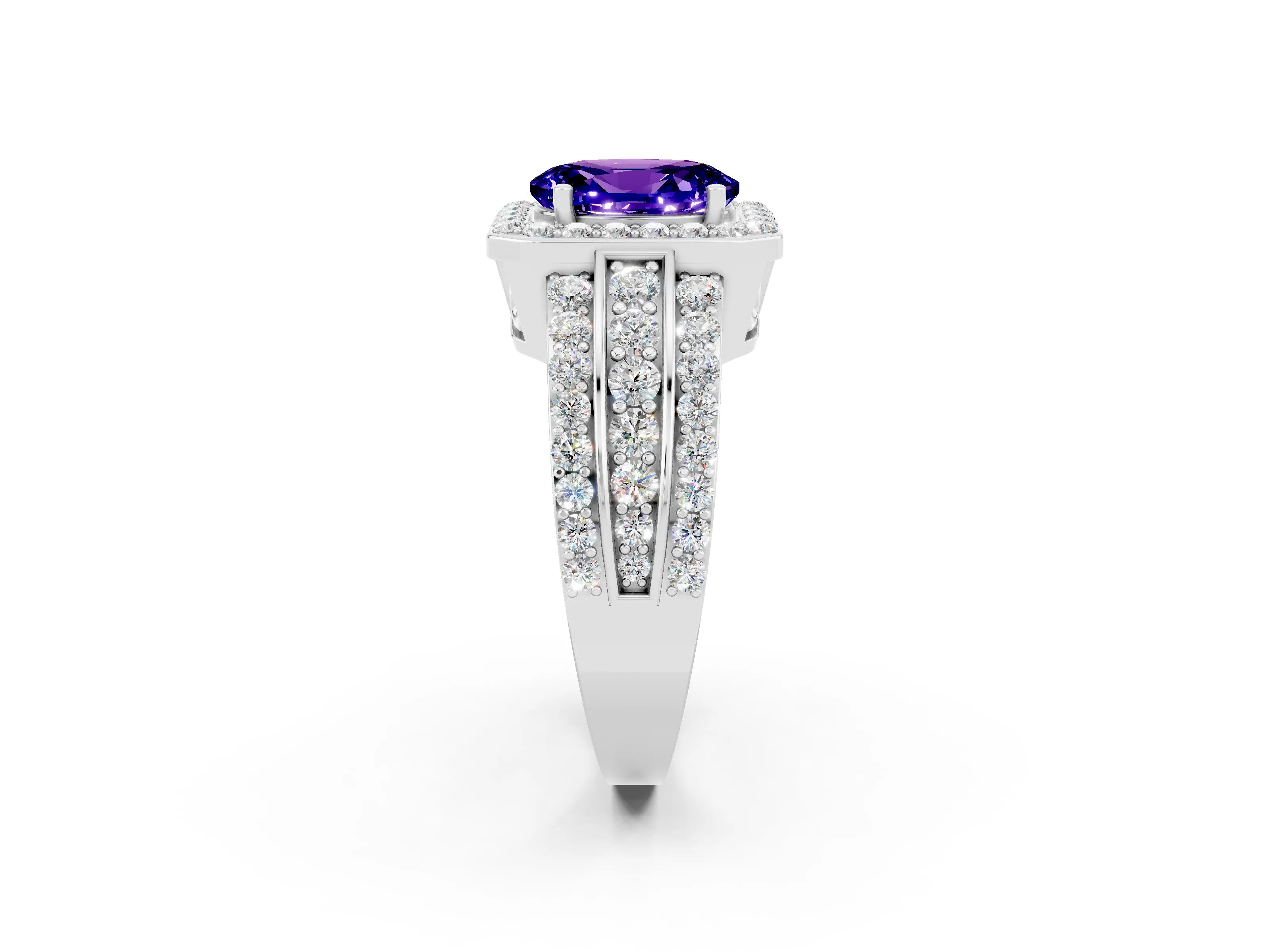White gold Oval Cut Halo Tanzanite Ring with Split Shank and Four-Prong Setting_2