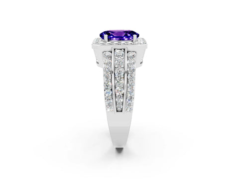 White gold Oval Cut Halo Tanzanite Ring with Split Shank and Four-Prong Setting_2