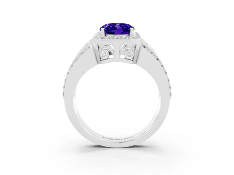 White gold Oval Cut Halo Tanzanite Ring with Split Shank and Four-Prong Setting_3