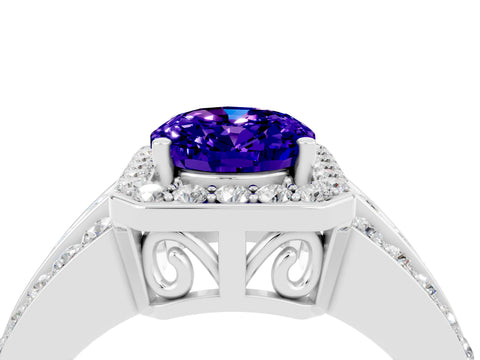 White gold Oval Cut Halo Tanzanite Ring with Split Shank and Four-Prong Setting_4