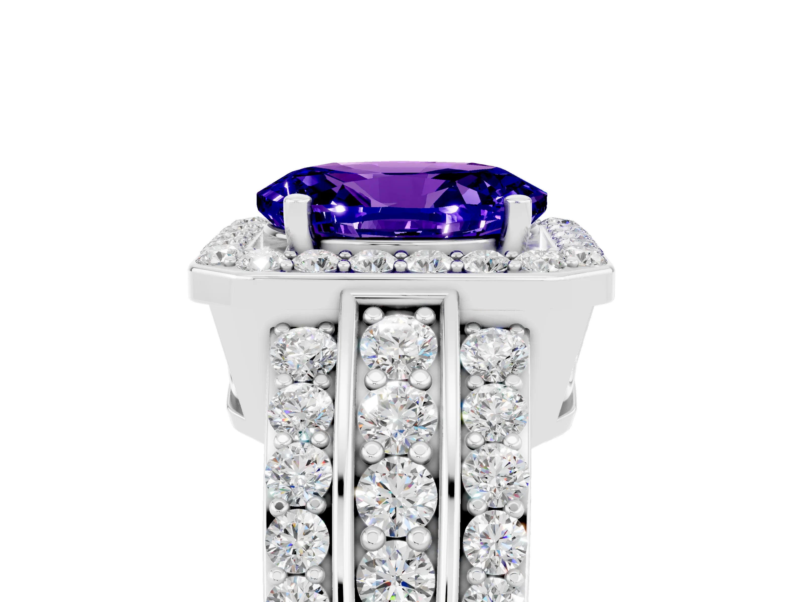 White gold Oval Cut Halo Tanzanite Ring with Split Shank and Four-Prong Setting_5