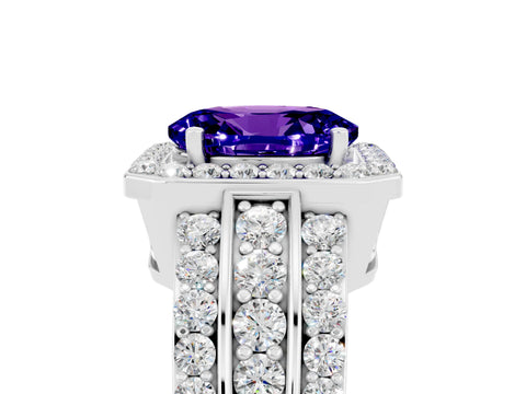 White gold Oval Cut Halo Tanzanite Ring with Split Shank and Four-Prong Setting_5