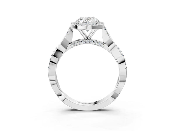 White gold Oval Cut Halo Twist Band with Four-Prong Setting