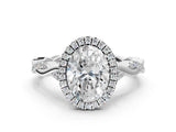 14K White Gold Halo Twist Band with Four-Prong Setting