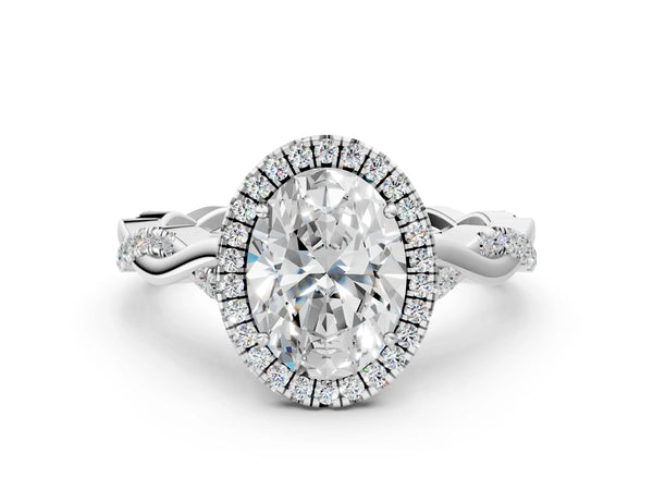 White gold Cushion Halo Twist Band with Four-Prong Setting