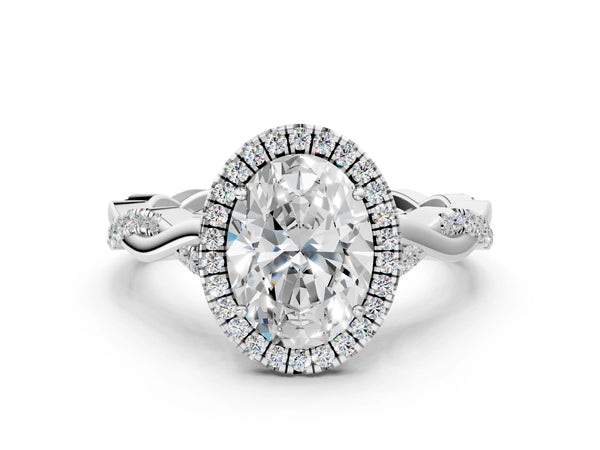 White gold Oval Cut Halo Twist Band with Four-Prong Setting