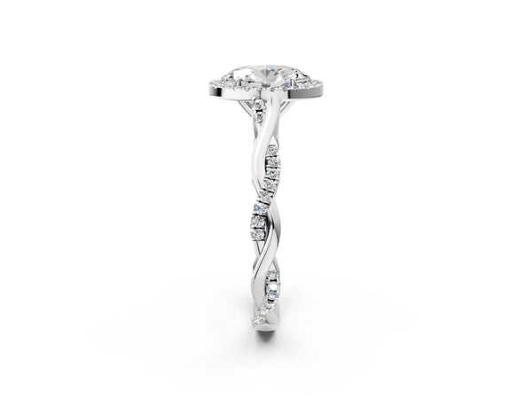 White gold Oval Cut Halo Twist Band with Four-Prong Setting