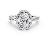 White gold Oval Cut Halo Twisted Band Four-Prong Ring_46