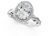 White gold Oval Cut Halo Twisted Band Four-Prong Ring_47