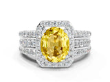 White gold Oval Cut Halo Yellow Sapphire Ring with Split Shank and Four-Prong Setting_24
