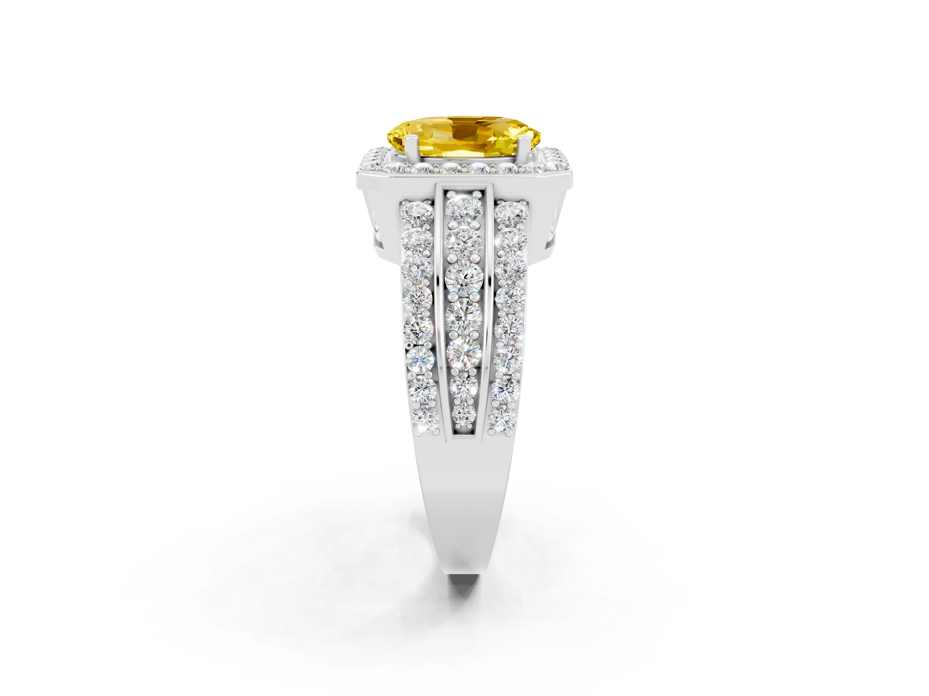 White gold Oval Cut Halo Yellow Sapphire Ring with Split Shank and Four-Prong Setting_26