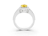 White gold Oval Cut Halo Yellow Sapphire Ring with Split Shank and Four-Prong Setting_27